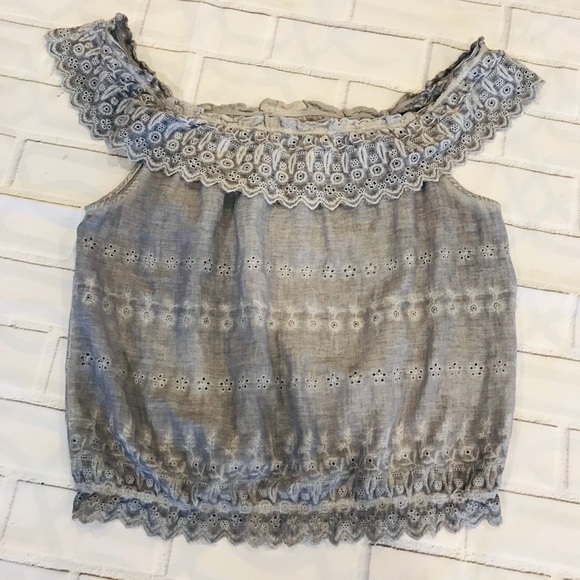 American Eagle Outfitters Tops - American Eagle - Eyelet Gray Blue Top-XL